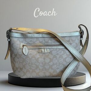 Coach Signature Khaki And Gold East West Crossbody Bag